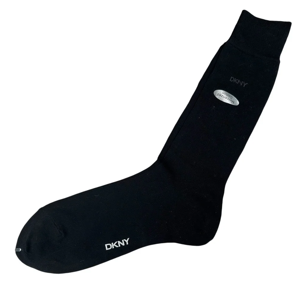 DKNY Mens Mercerized Cotton Crew Socks Black‎ Logo Ribbed Dress Socks 753